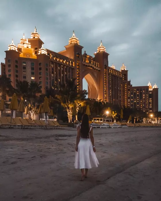 Atlantis the Palm by night from the beach by Dancing the Earth