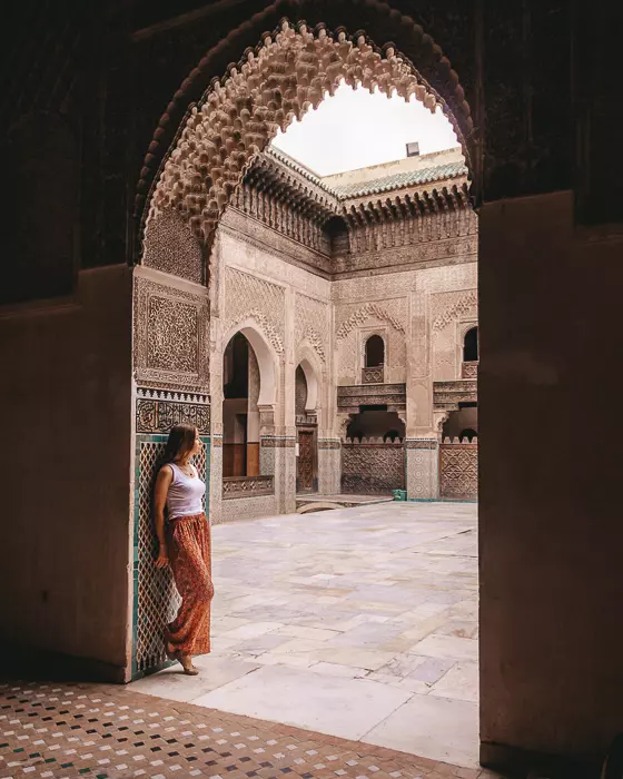 Morocco travel guide Fes Bou Inania Medersa framed by door by Dancing the Earth