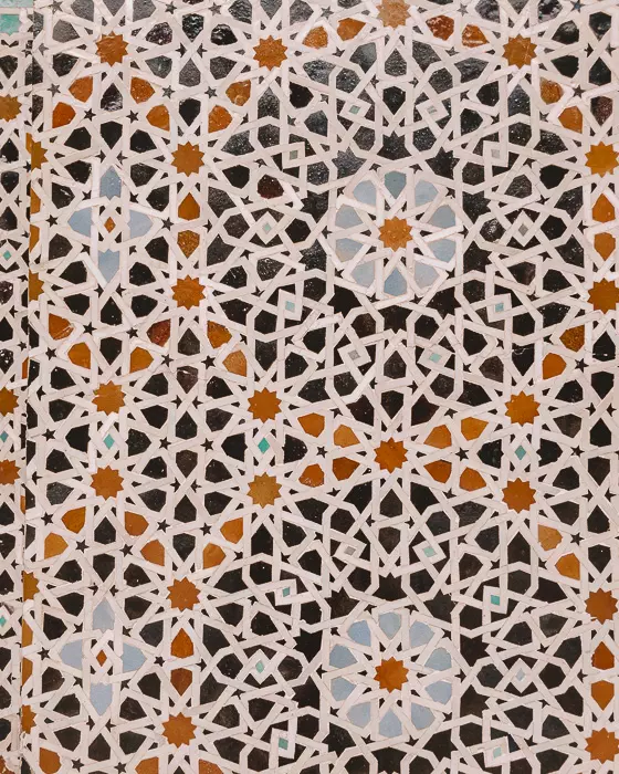 Bou Inania Medersa tiles details by Dancing the Earth
