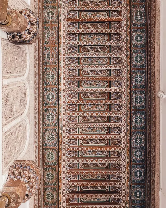 Ceiling detail of Bahia Palace in Marrakesh by Dancing the Earth