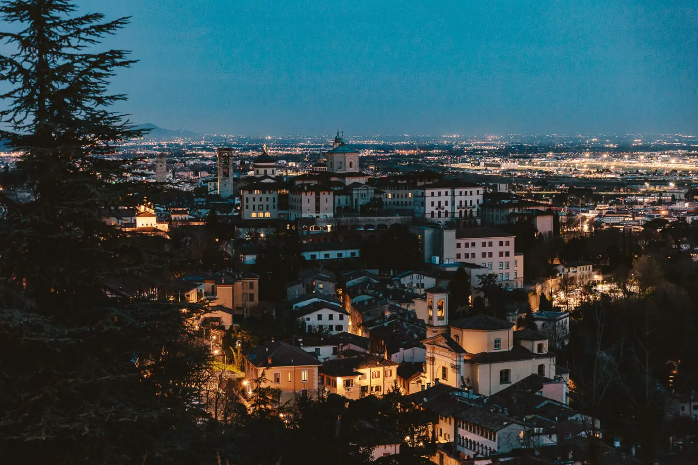 Bergamo view from San Vigilio at night, by Dancing the Earth