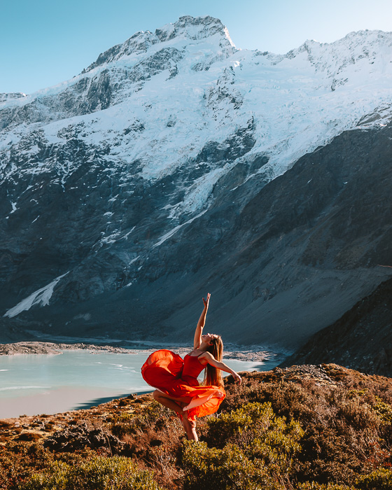 Dancing in front of Mount Sefton, Dancing the Earth
