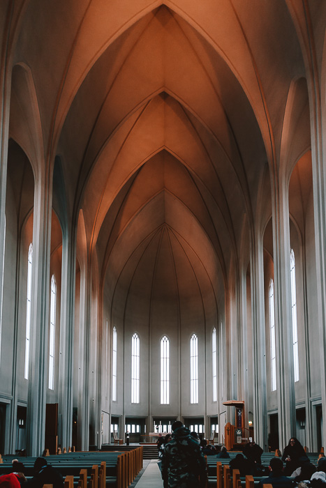 Inside Hallgrimskirkja church, Dancing the Earth