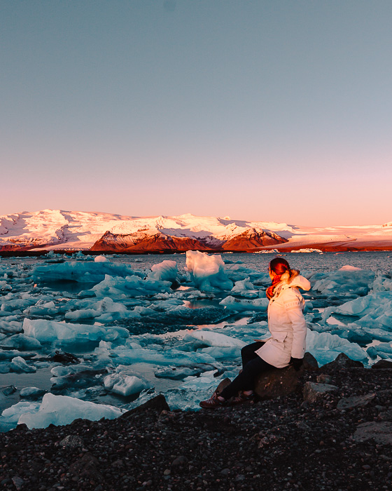 Jokulsarlon glacier lagoon at sunrise, Dancing the Earth