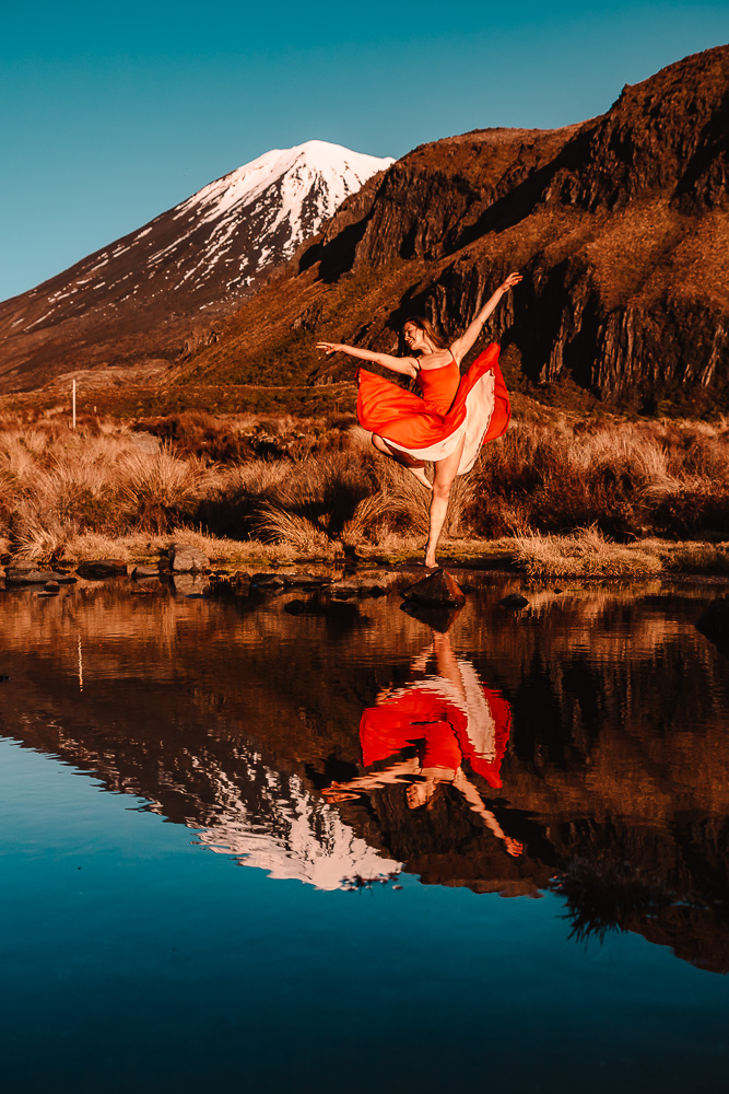 Snow-capped Mount Ngauruhoe reflection, North Island Photography Spots, Dancing the Earth