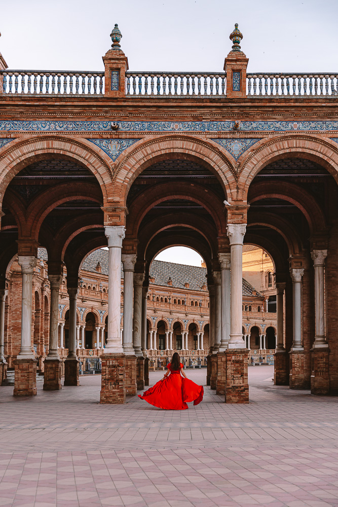 Seville weekend itinerary, Plaza de Sevilla main arches, by Dancing The Earth