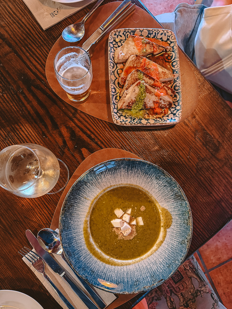 La Gomera Hermigua Los Telares restaurant, watercress soup and grilled cheese, by Dancing the Earth