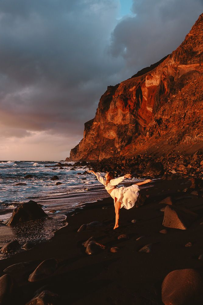 La Gomera Playa del Ingles sunset black sand beach, by Dancing the Earth
