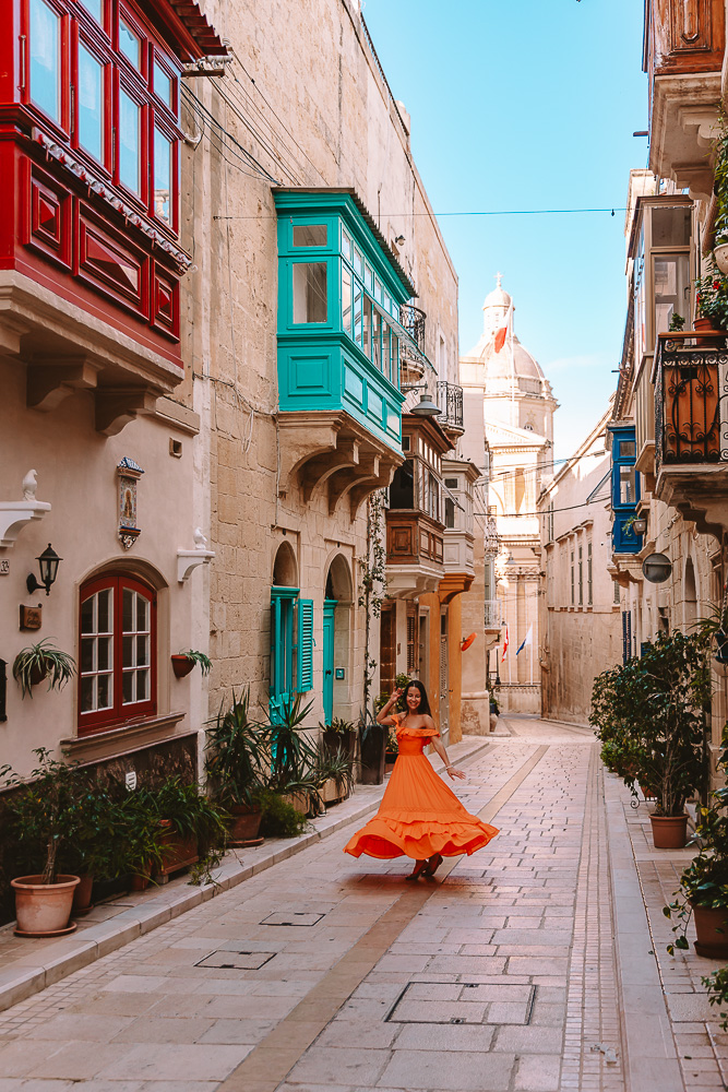 Malta, street of Birgu with view on St Lawrence, by Dancing the Earth