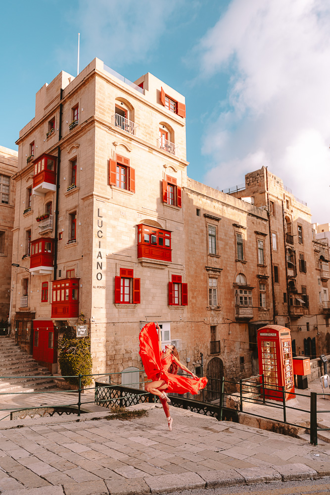 Malta Valletta red telephone booth, by Dancing the Earth
