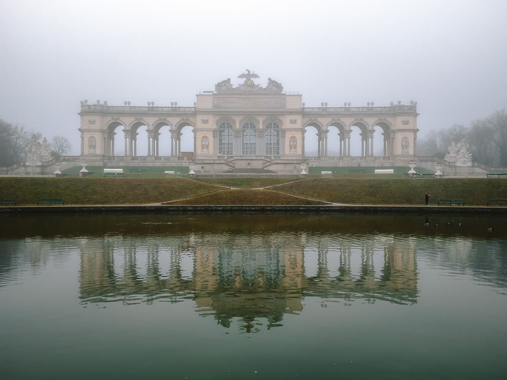 Schonbrunn Gardens, Gloriette reflection, by Dancing the Earth