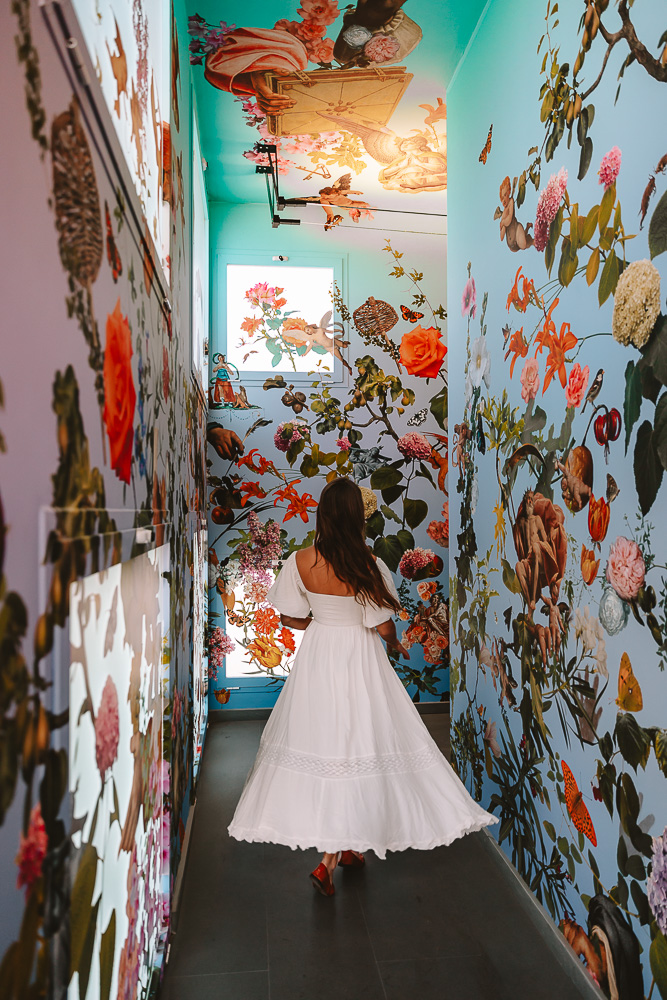 Bergamo, Accademia Carrara, corridor with flowers, by Dancing the Earth