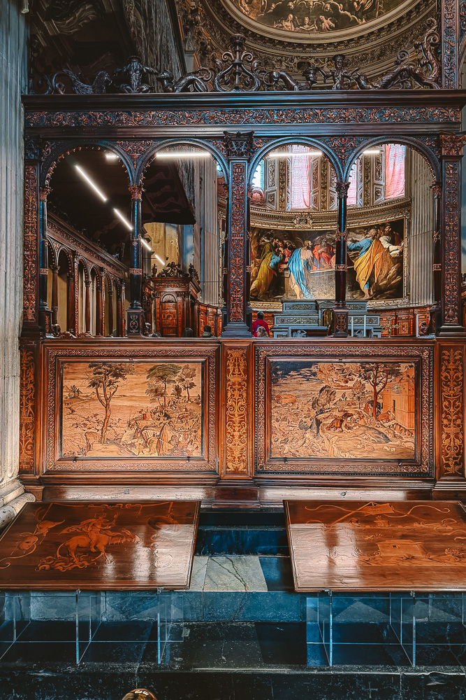 Bergamo, Basilica wood pannels, details, by Dancing the Earth