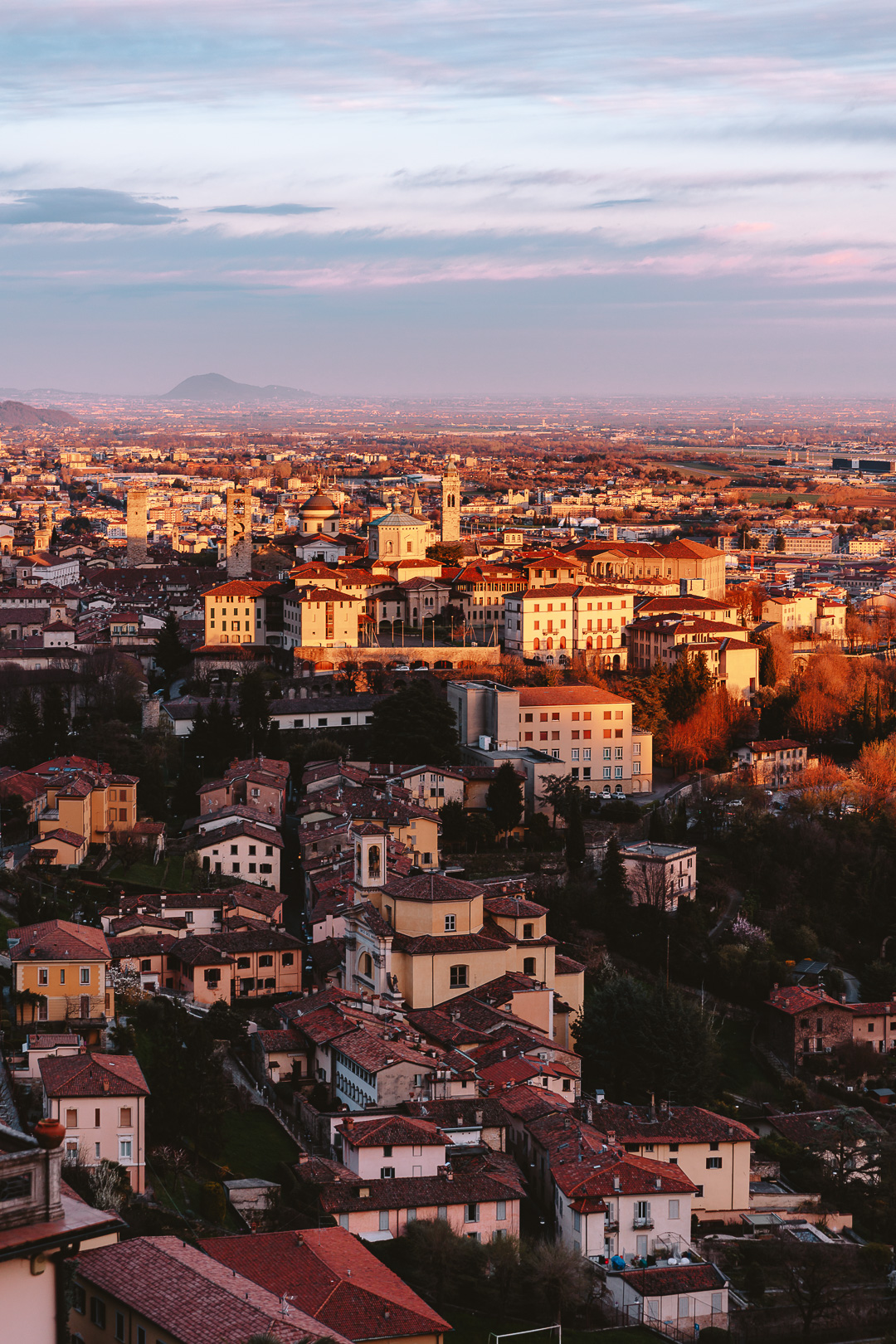 Bergamo view from San Vigilio at golden hour, by Dancing the Earth